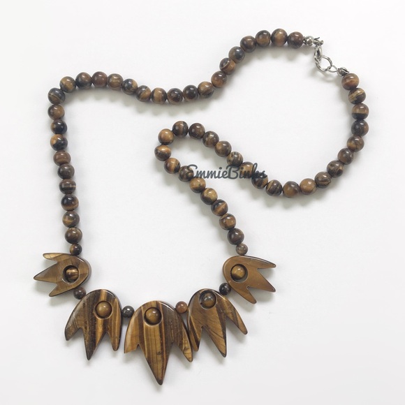 New Smooth Polished Genuine Tigers Eye Gemstone Necklace - Picture 8 of 16